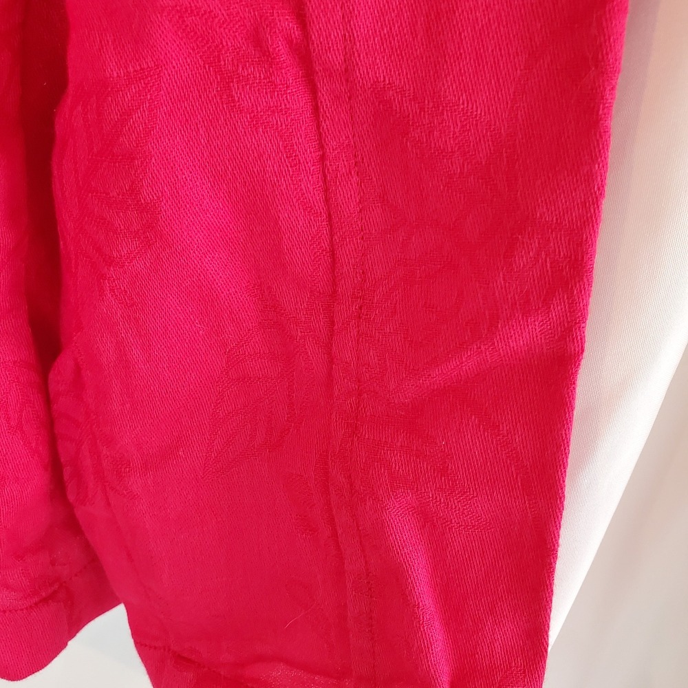 Chico's Red Floral Linen Blend Button Front Long Sleeve Jacket Size 2 - Picture 9 of 9
